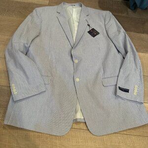 SADDLEBRED MENS BLUE WHITE SEERSUCKER SPORT COAT JACKET BLAZER 48L NEW